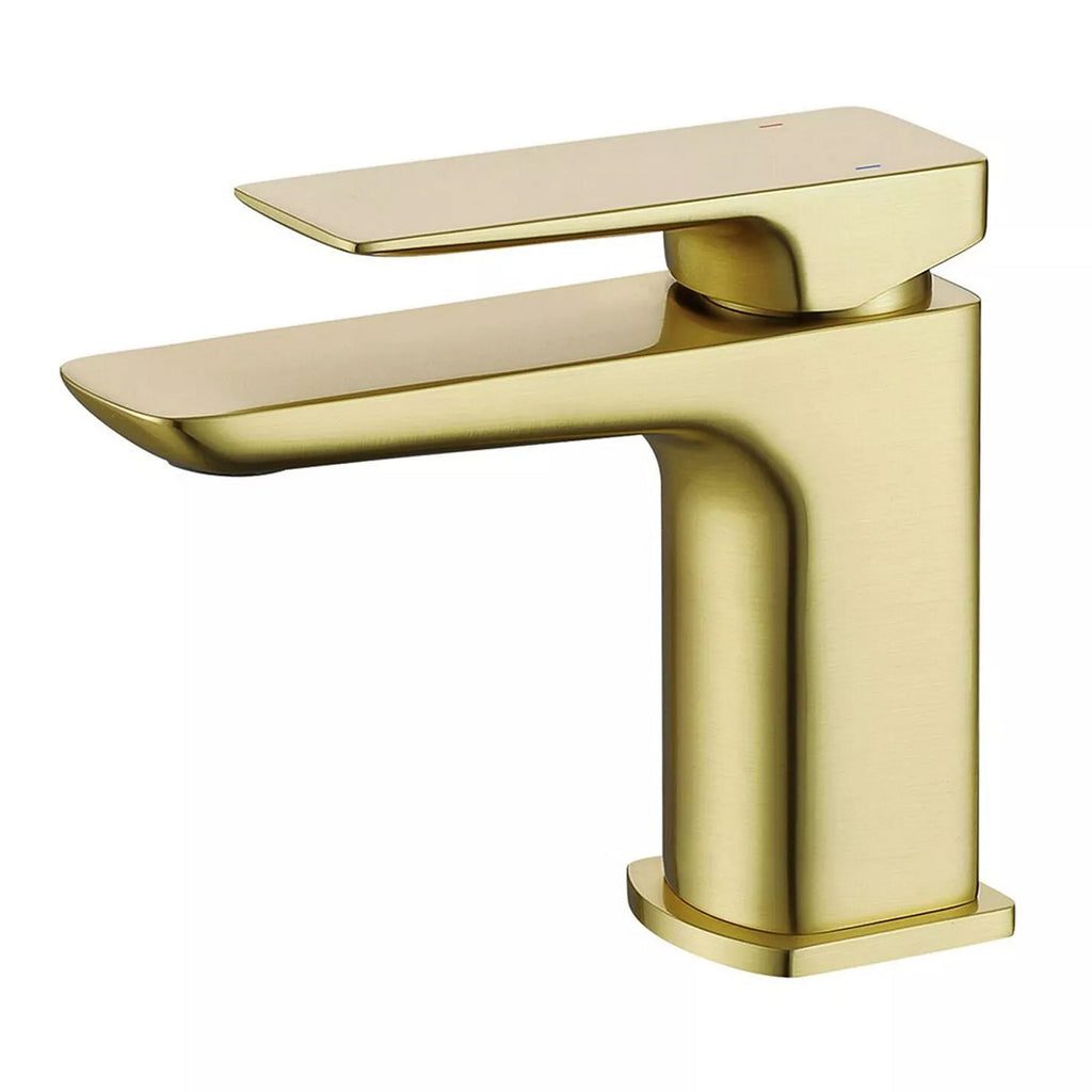 Brushed Brass Basin Mixer Tap Bathroom Sprung Slotted Waste