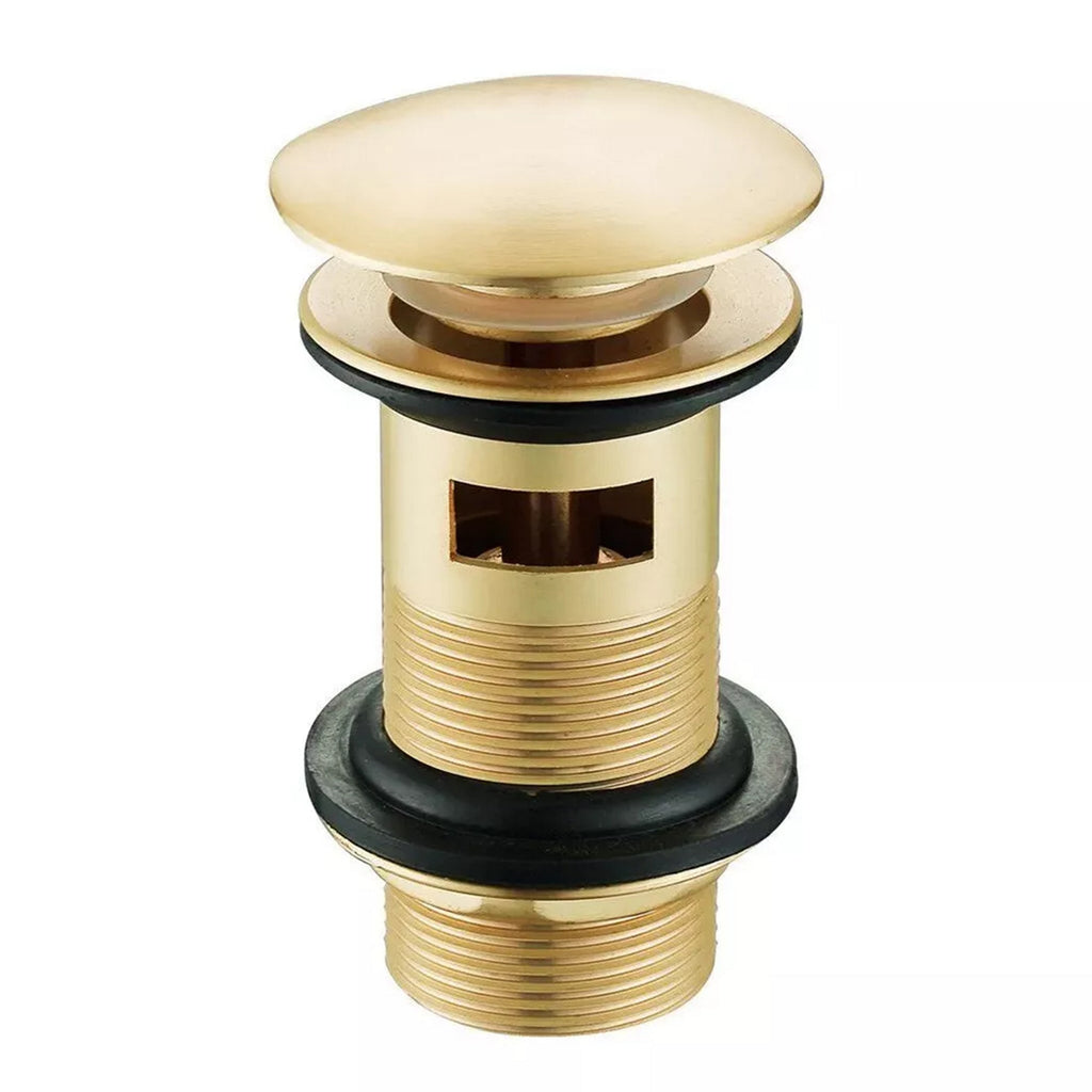 Brushed Brass Basin Mixer Tap Bathroom Sprung Slotted Waste
