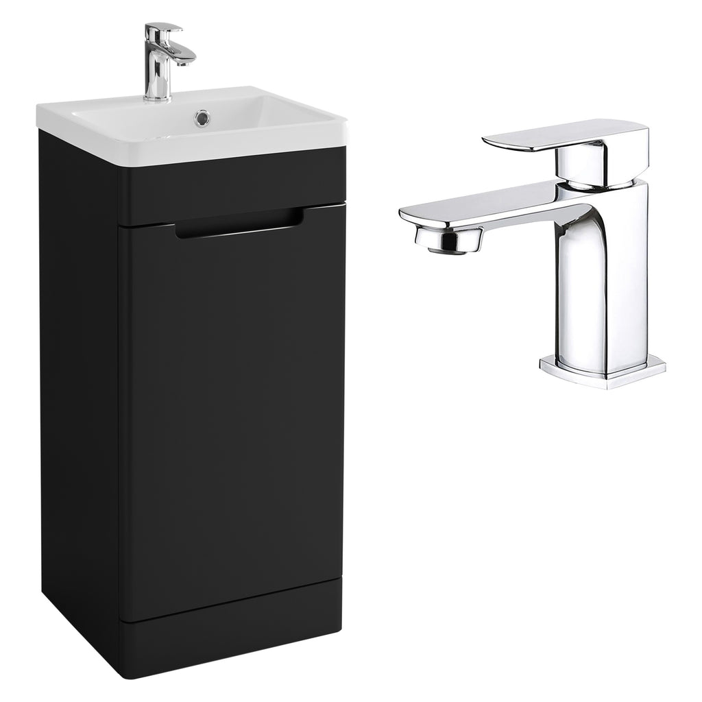 FNX Bathrooms 400mm Compact Freestanding Bathroom Vanity Unit & Basin Set with Chrome Mono Mixer Tap & Waste