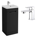 FNX Bathrooms 400mm Compact Freestanding Bathroom Vanity Unit & Basin Set with Chrome Mono Mixer Tap & Waste