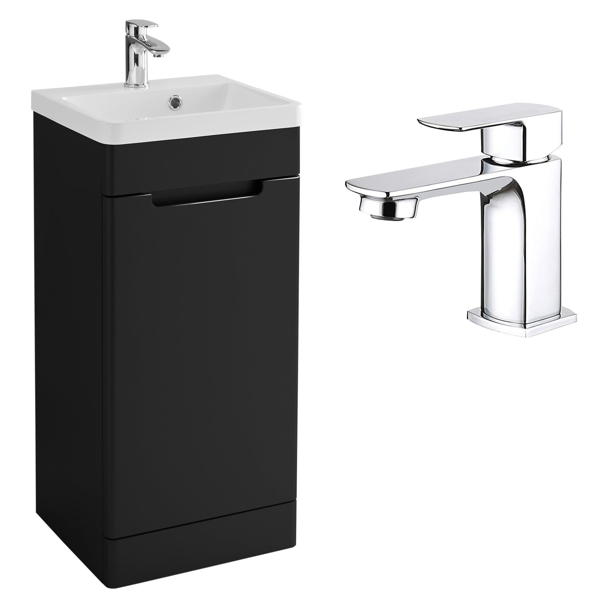 FNX Bathrooms 400mm Compact Freestanding Bathroom Vanity Unit & Basin Set with Chrome Mono Mixer Tap & Waste