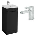 FNX Bathrooms 400mm Matt Black Floor Standing Vanity Unit with Basin, Mixer Tap & Waste