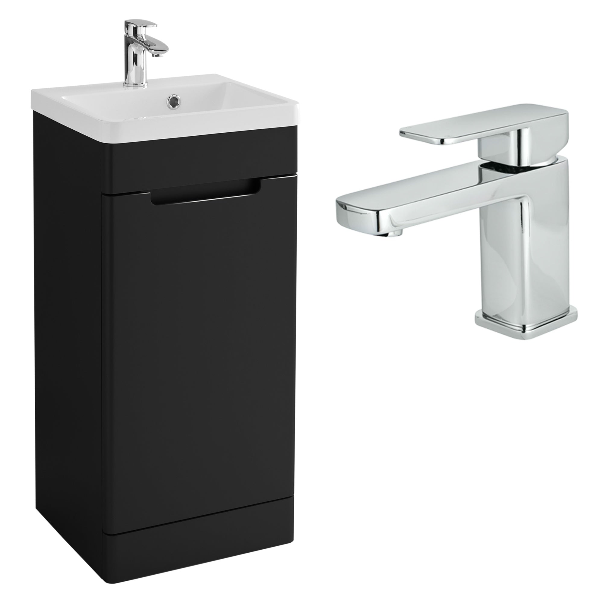 FNX Bathrooms 400mm Matt Black Floor Standing Vanity Unit with Basin, Mixer Tap & Waste