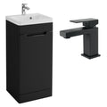 Bathroom Vanity Basin Unit 400mm Matt Black & Square Basin Mono Mixer Tap & Waste Matt Black