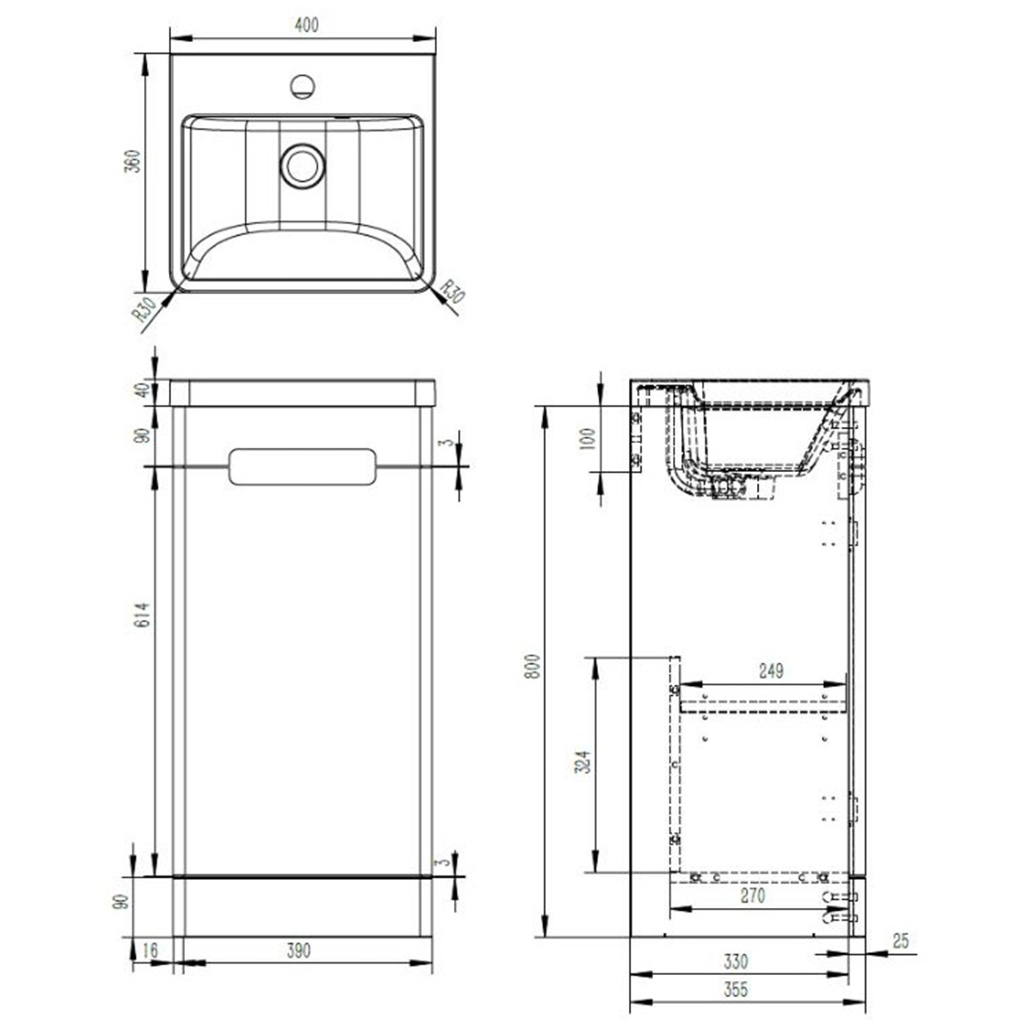 Bathroom Vanity Basin Unit 400mm Matt Black & Square Basin Mono Mixer Tap & Waste Matt Black
