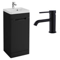 FNX Bathrooms 400mm Matt Black Floor Standing Vanity Unit & Resin Basin Set with Mono Mixer Tap & Waste - Compact Modern Design