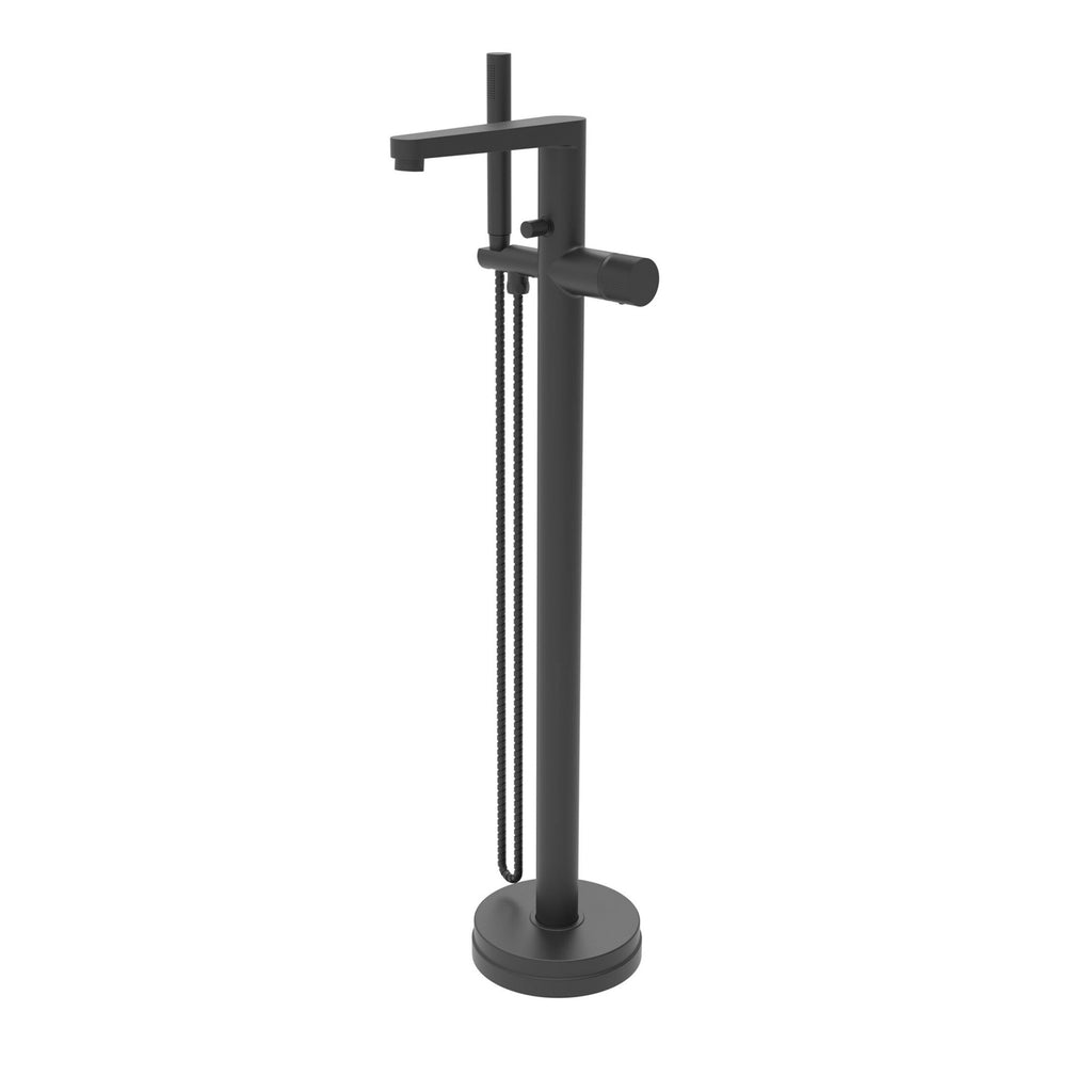 KOKO Matt Black Freestanding Bath Shower Mixer Tap with Fluted Handles & Shower Kit