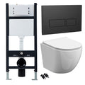 Bubly Bathrooms™ White Rimless Wall Hung Toilet with Soft-Close Slimline Seat & Concealed Cistern - Black Dual Flush
