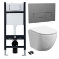 Bubly Bathrooms™ White Rimless Wall Hung Toilet Set with Soft Close Seat & 1.13m Concealed Cistern Frame, Gunmetal Dual Flush