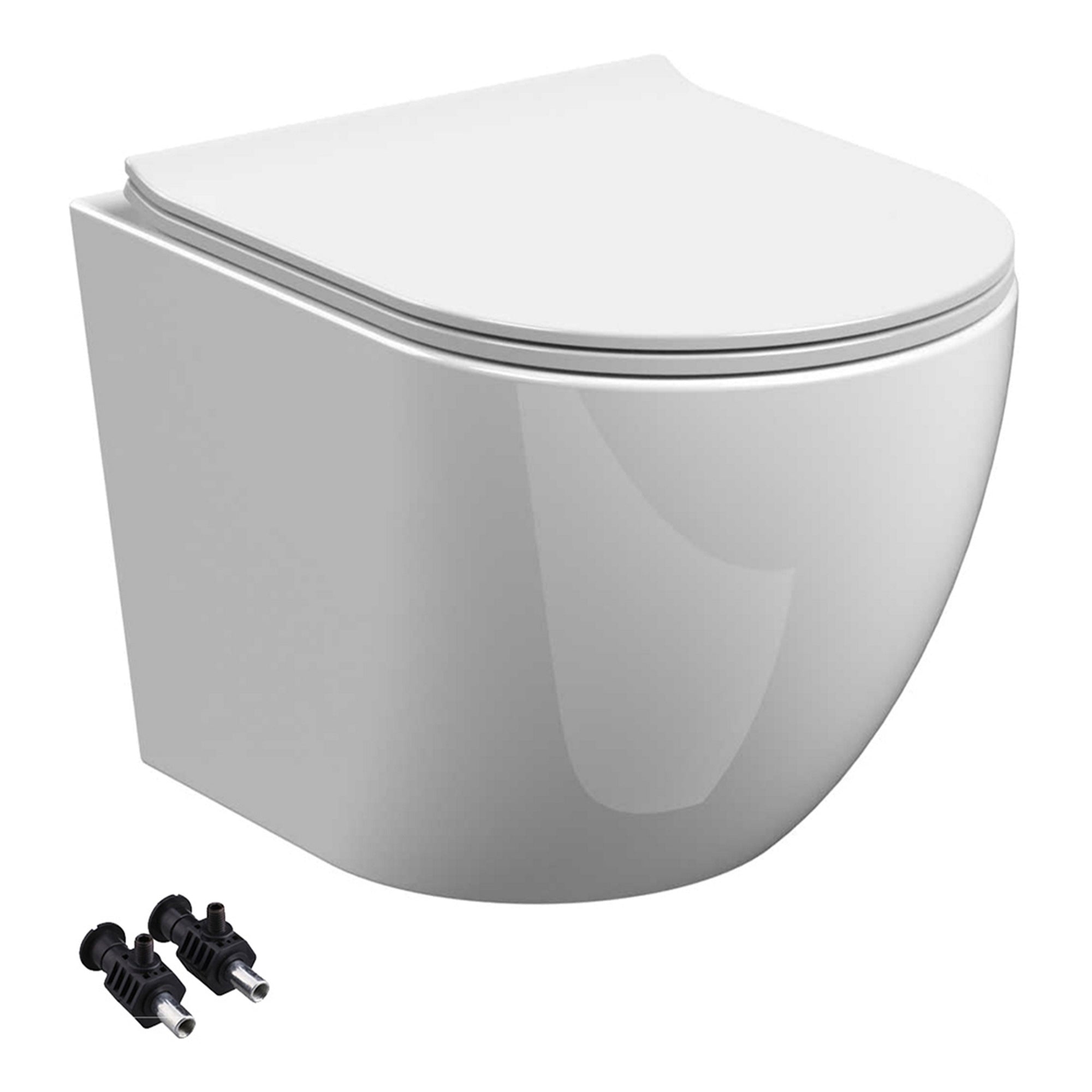 Bubly Bathrooms™ White Rimless Wall Hung Toilet Set with Soft Close Seat & 1.13m Concealed Cistern Frame, Gunmetal Dual Flush
