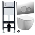Bubly Bathrooms™ White D-Shape Rimless Wall Hung Toilet with Soft Close Seat & 1.13m Chrome Concealed Cistern Frame