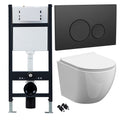 Bubly Bathrooms™ White Rimless Wall Hung Toilet & Slim Soft-Close Seat with Black 1.13m Concealed Cistern Frame