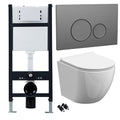 Bubly Bathrooms™ Modern D-Shape Rimless Wall Hung Toilet Set with Concealed Cistern & Gunmetal Dual Flush Plate