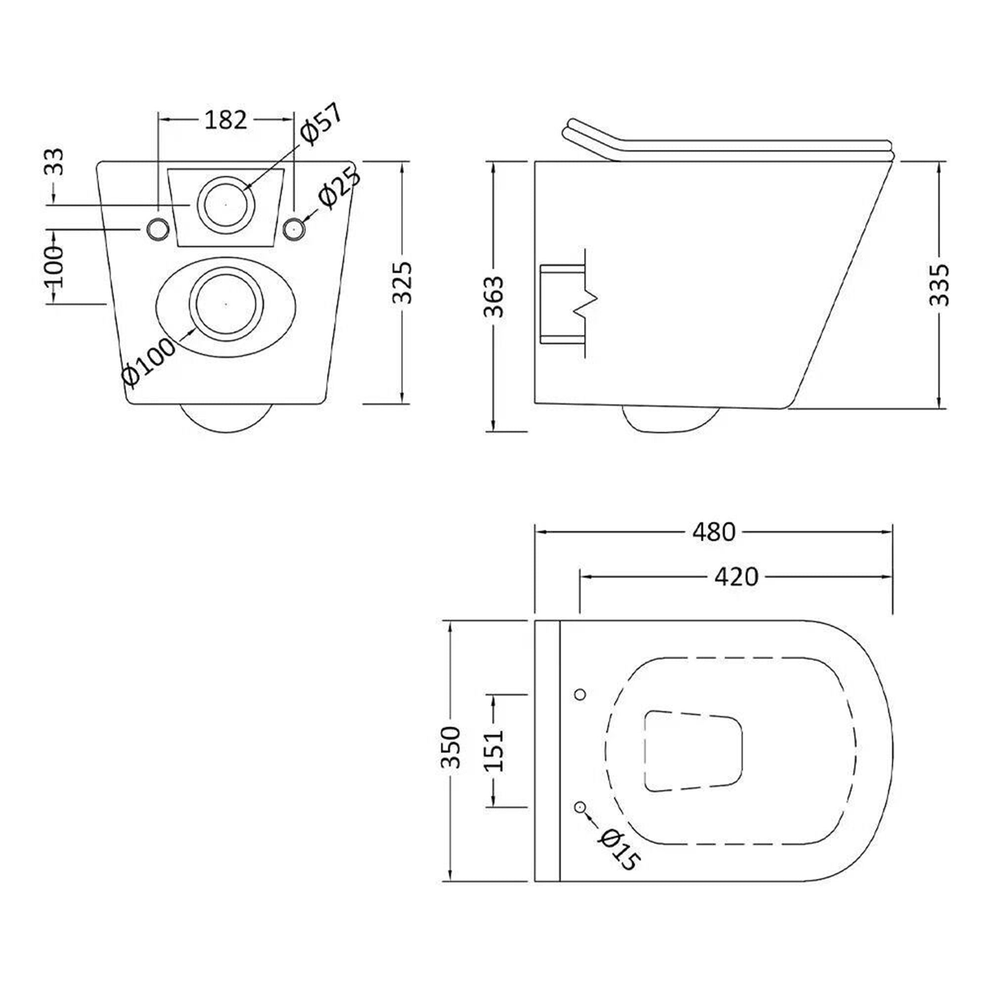 Bubly Bathrooms™ Modern White Wall Hung Toilet Set with Rimless Pan, Soft-Close Seat & Black Dual Flush Concealed Cistern Frame