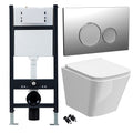 Bubly Bathrooms™ White Rimless Square Wall Hung Toilet Set with 1.13m Concealed Cistern & Chrome Dual Flush Button