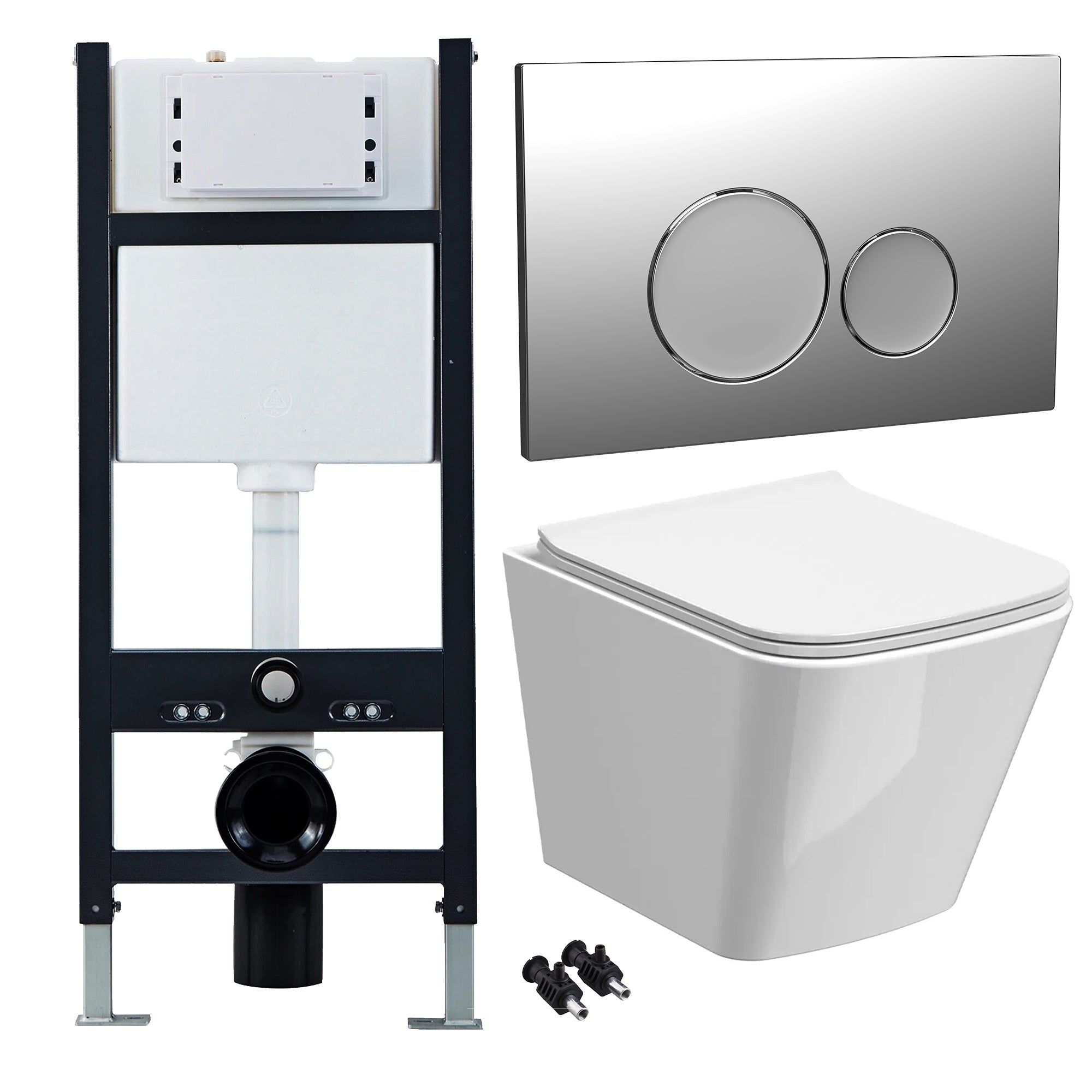 Bubly Bathrooms™ White Rimless Square Wall Hung Toilet Set with 1.13m Concealed Cistern & Chrome Dual Flush Button