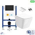 Bubly Bathrooms Square Rimless Wall-Hung Toilet & Low-Height Concealed Cistern Set with Matt Black Flush Plate