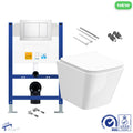 Bubly Bathrooms Square Rimless Wall-Hung Toilet Set with Low-Height Concealed Cistern & Chrome Dual Flush Plate