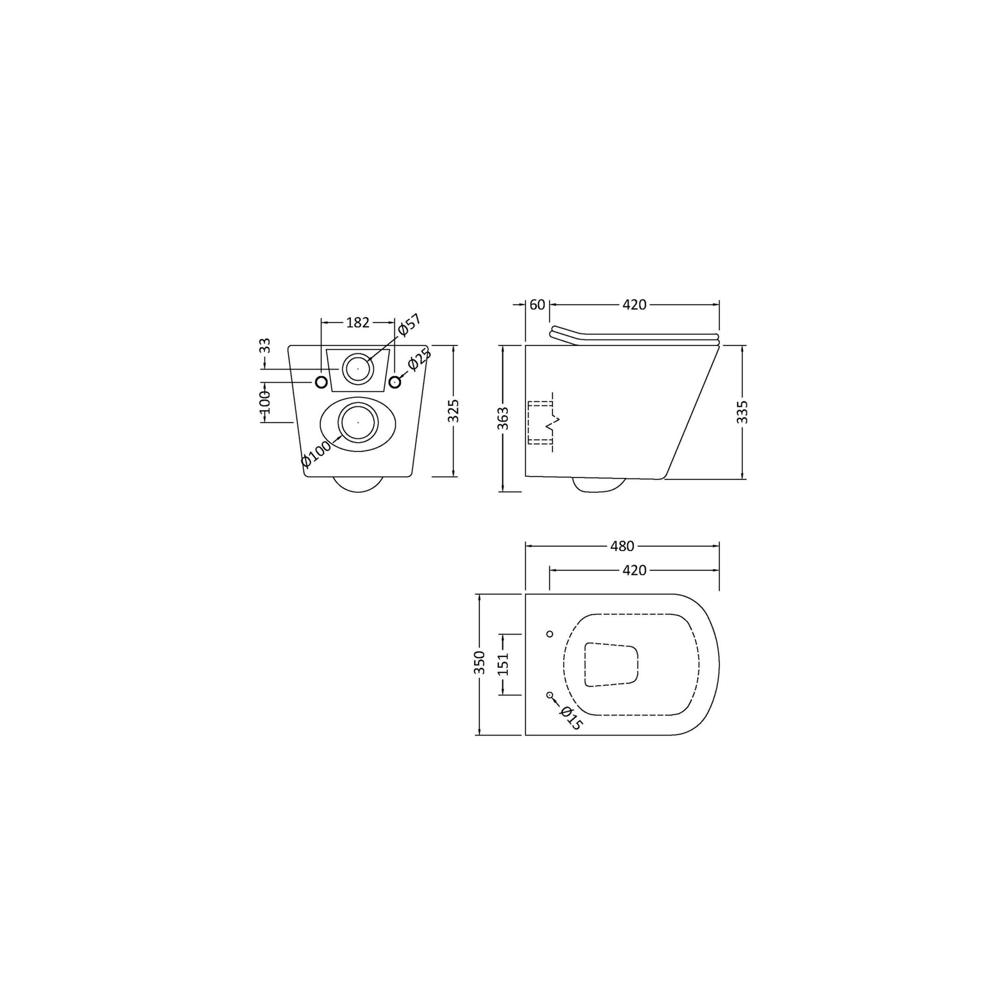 Square Rimless Wall Hung Toilet Pan with Concealed Cistern Fame - Matt Black Flush Plate