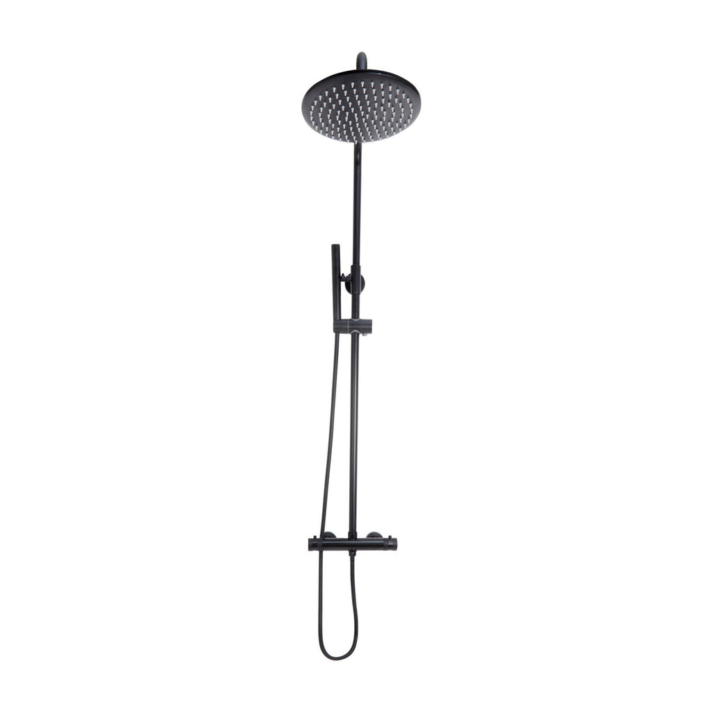 FNX Bathrooms Thermostatic Matt Black Shower, Basin Tap & Bath Filler Set with Waste