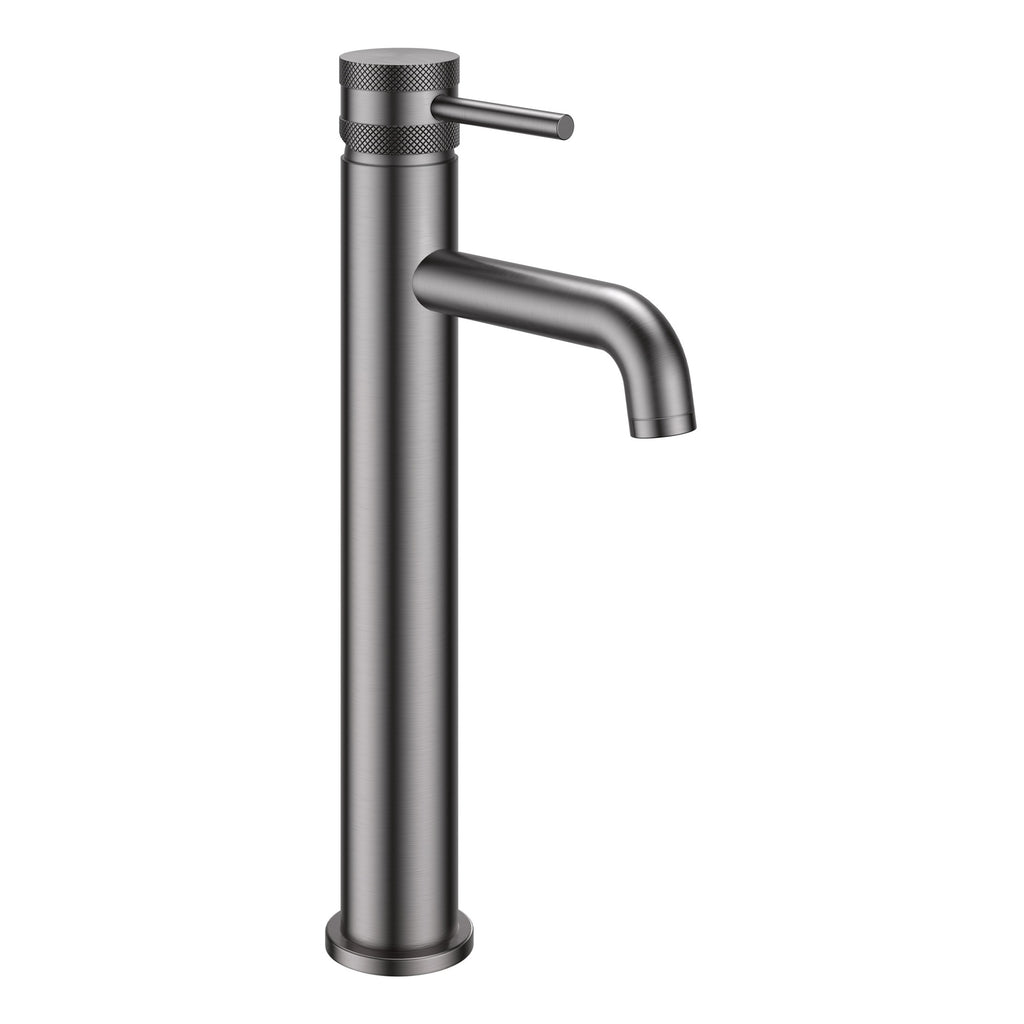 Sleek Gun Metal Tall Basin Mono Mixer Tap - Solid Brass Deck-Mounted Faucet with Dual Handles