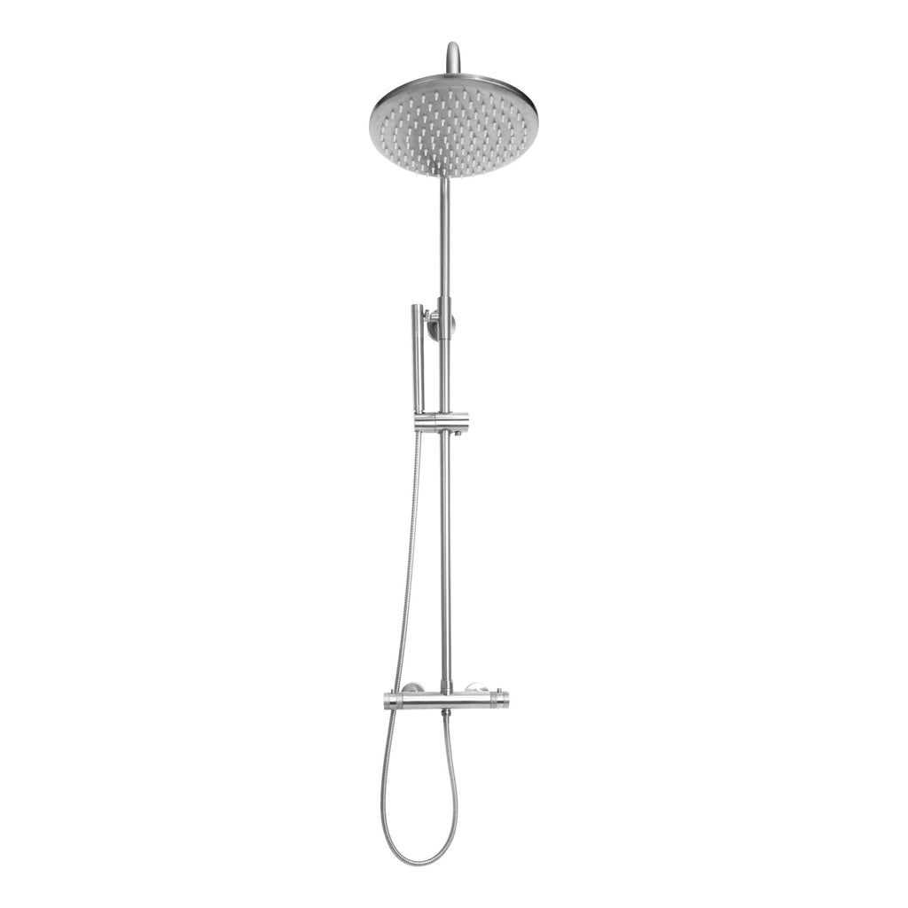 FNX Bathrooms Thermostatic Mixer Shower Kit with Round Overhead & Handheld Chrome Rigid Riser