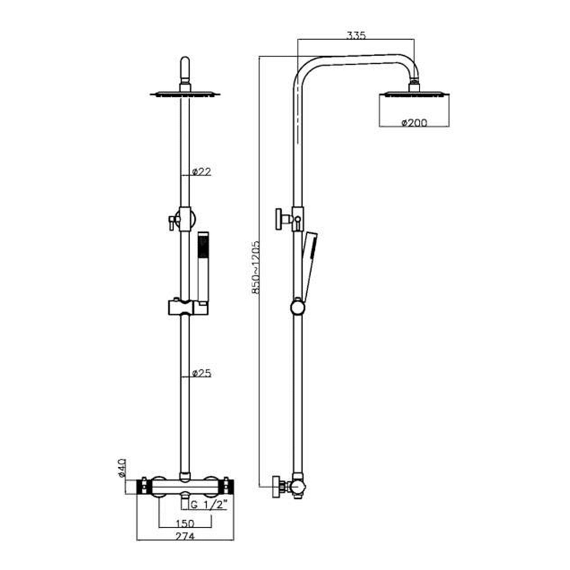 FNX Bathrooms Thermostatic Mixer Shower Kit with Round Overhead & Handheld Chrome Rigid Riser