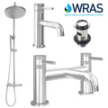 Chrome Thermostatic Rigid Riser Shower, Basin Mixer & Bath Filler Set with Pop-Up Waste, Solid Brass