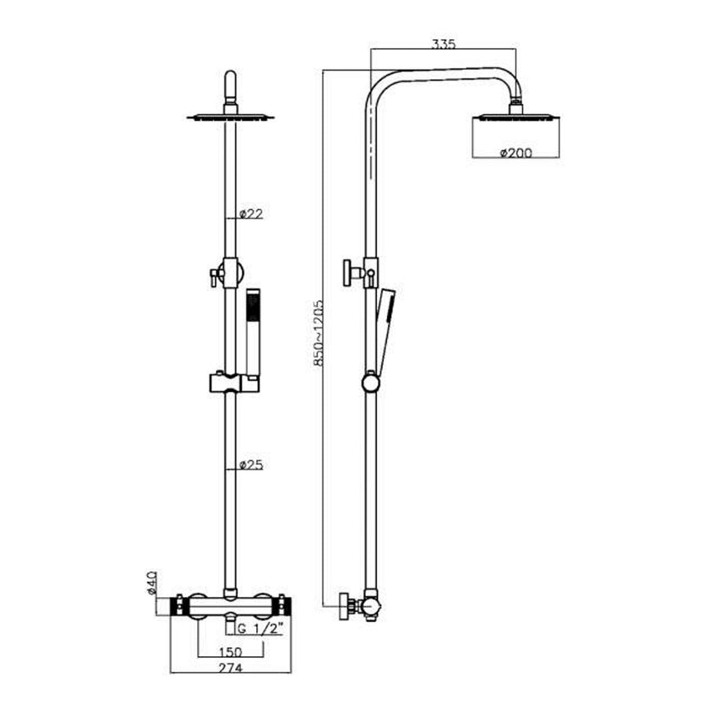 Chrome Thermostatic Rigid Riser Shower, Basin Mixer & Bath Filler Set with Pop-Up Waste, Solid Brass