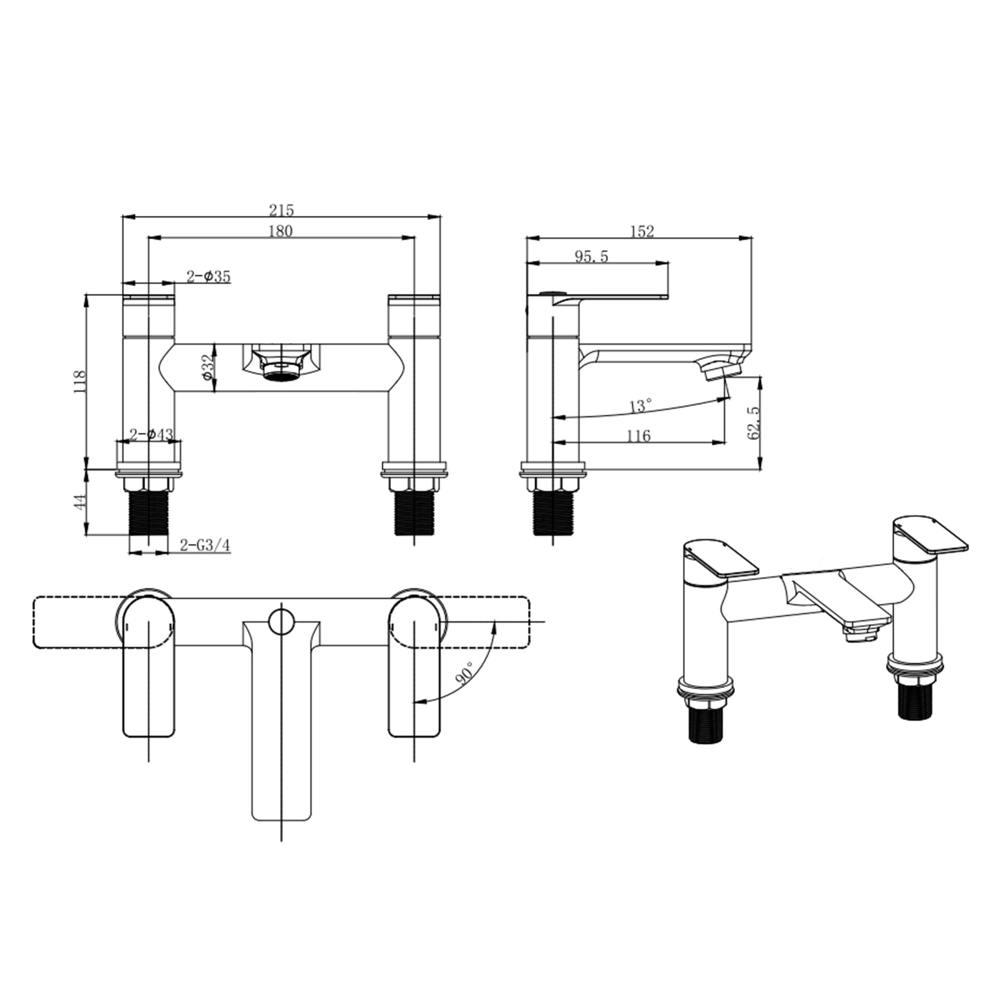 FNX Bathrooms Matt Black Tap Set: Basin Mixer & Bath Filler with Wastes - WRAS Approved, Modern Design
