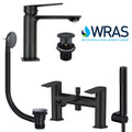 FNX Matt Black Bathroom Tap Set: Basin Mono Mixer, Bath Shower Mixer & Matching Wastes