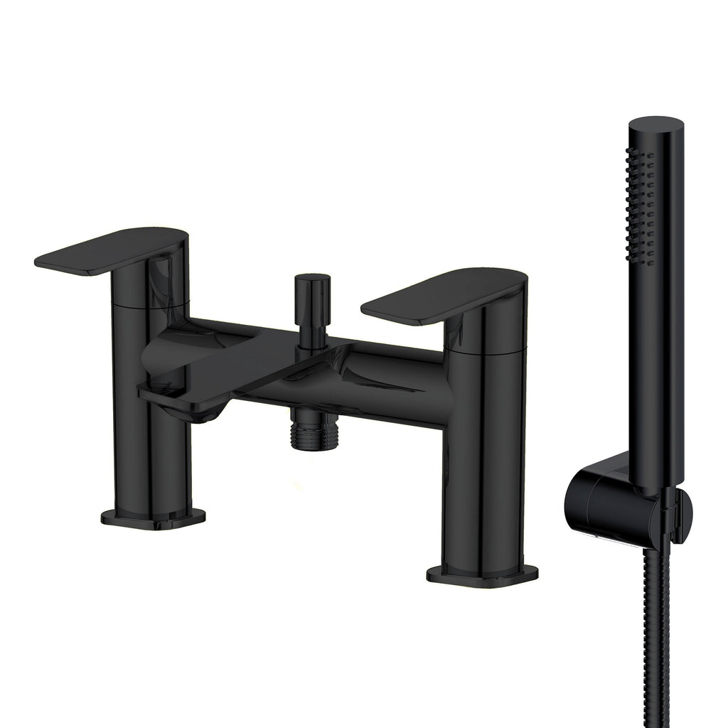 FNX Matt Black Bathroom Tap Set: Basin Mono Mixer, Bath Shower Mixer & Matching Wastes