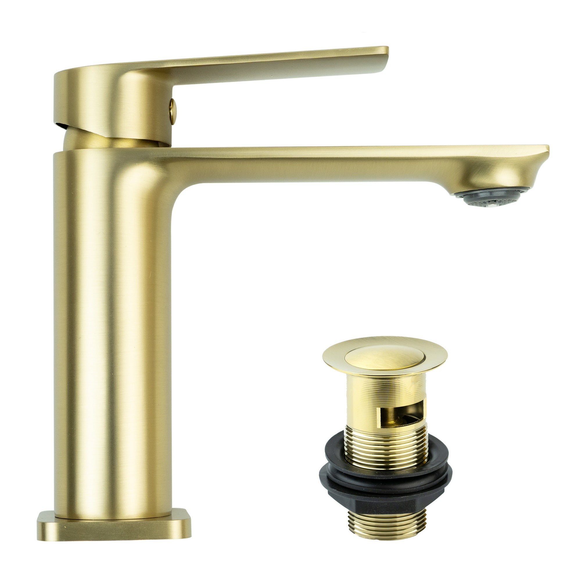 Modern Brushed Brass Basin Mixer & Bath Shower Mixer Tap Set with Matching Wastes - WRAS Approved