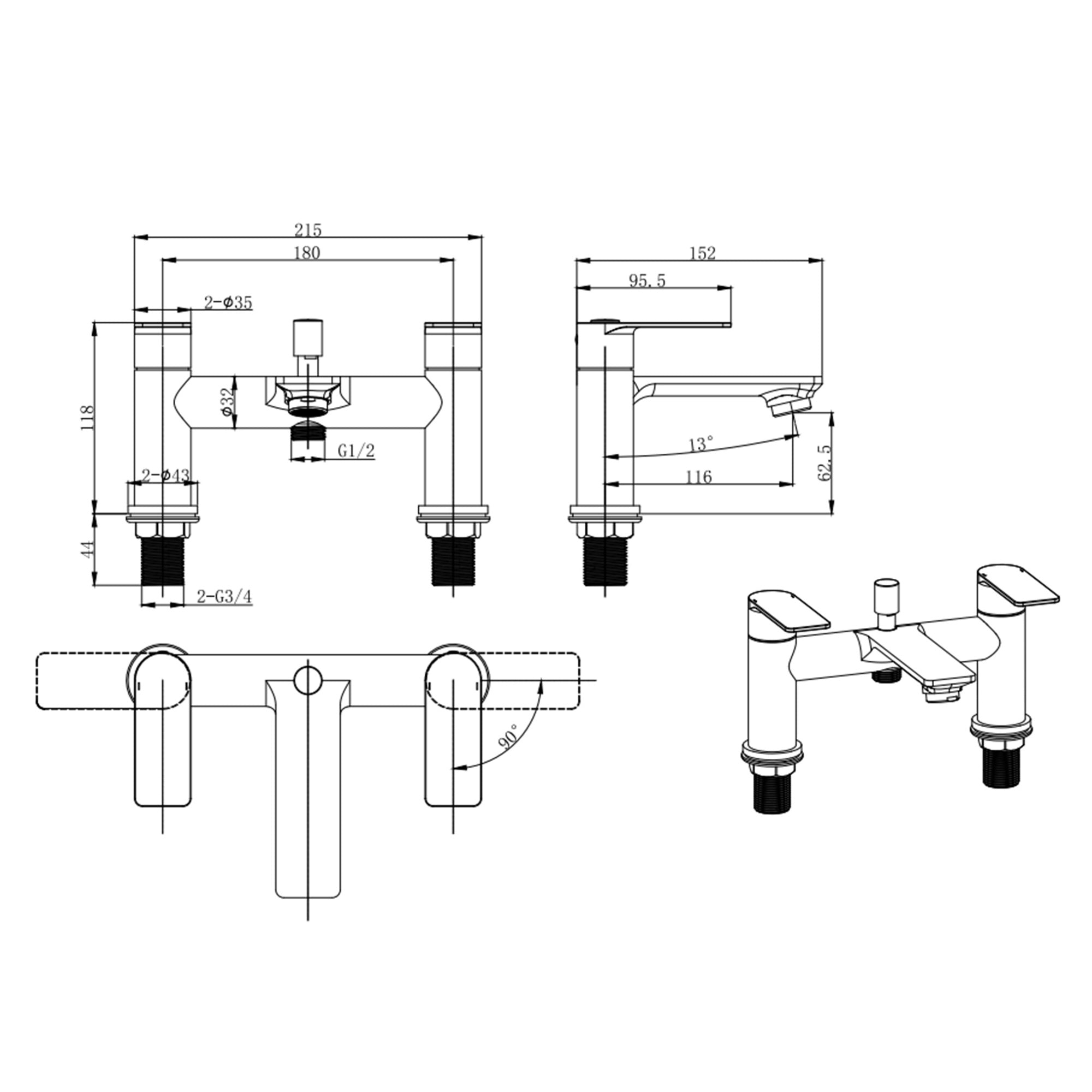 Modern Brushed Brass Basin Mixer & Bath Shower Mixer Tap Set with Matching Wastes - WRAS Approved