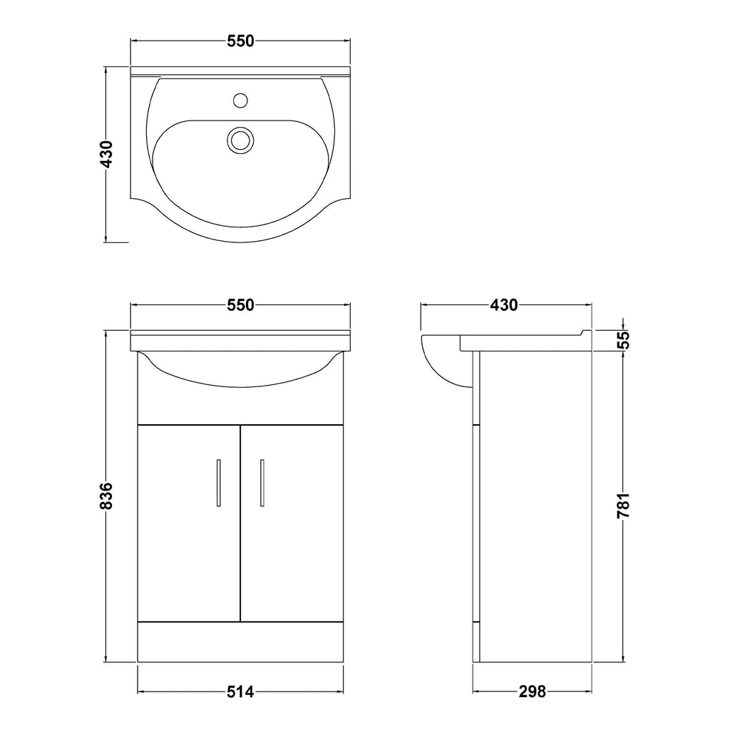 Bubly 550mm Freestanding Gloss White Vanity Unit & Ceramic Basin with Soft-Close Doors