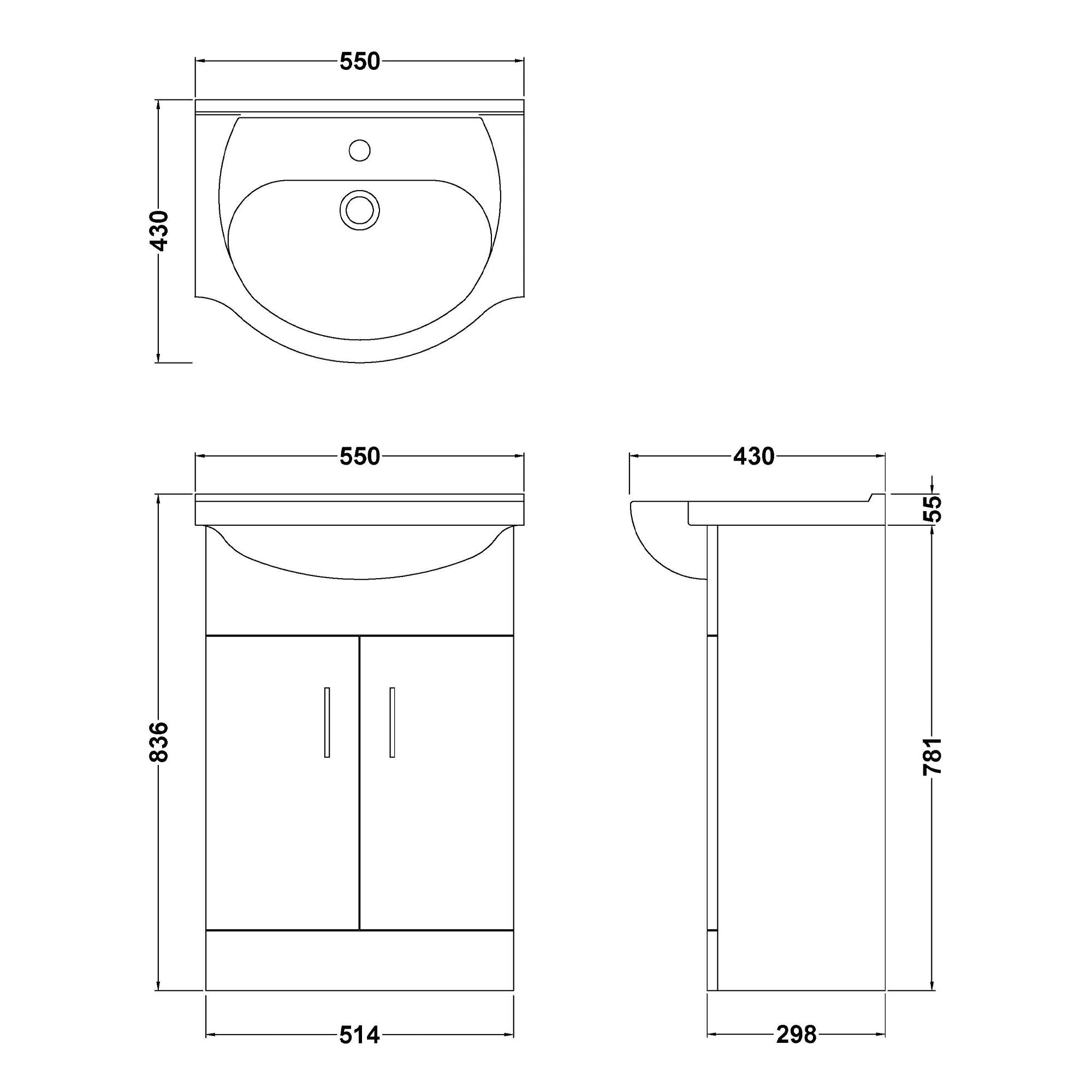 Bubly 550mm Freestanding Gloss White Vanity Unit & Ceramic Basin with Soft-Close Doors
