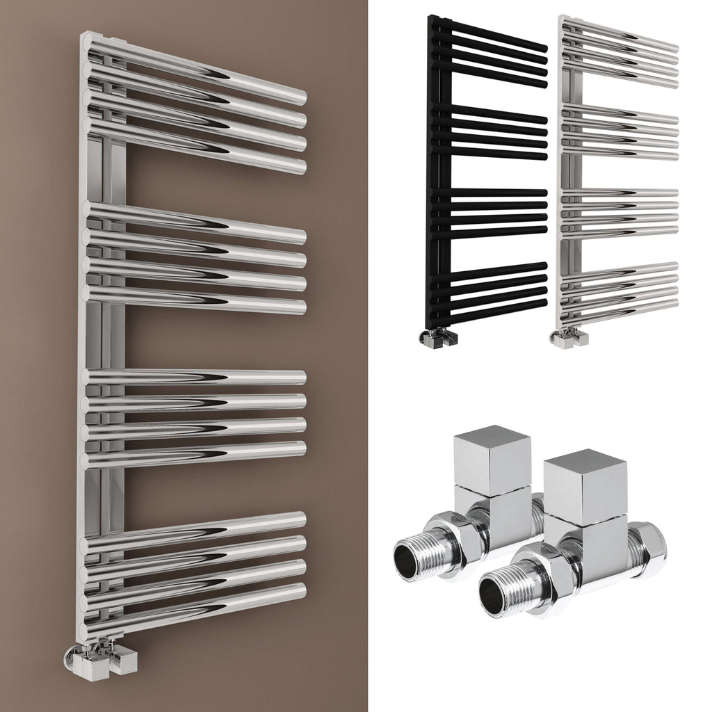 Bubly 500x1100 Chrome Designer Towel Radiator with Square Valves & Oval Tubes