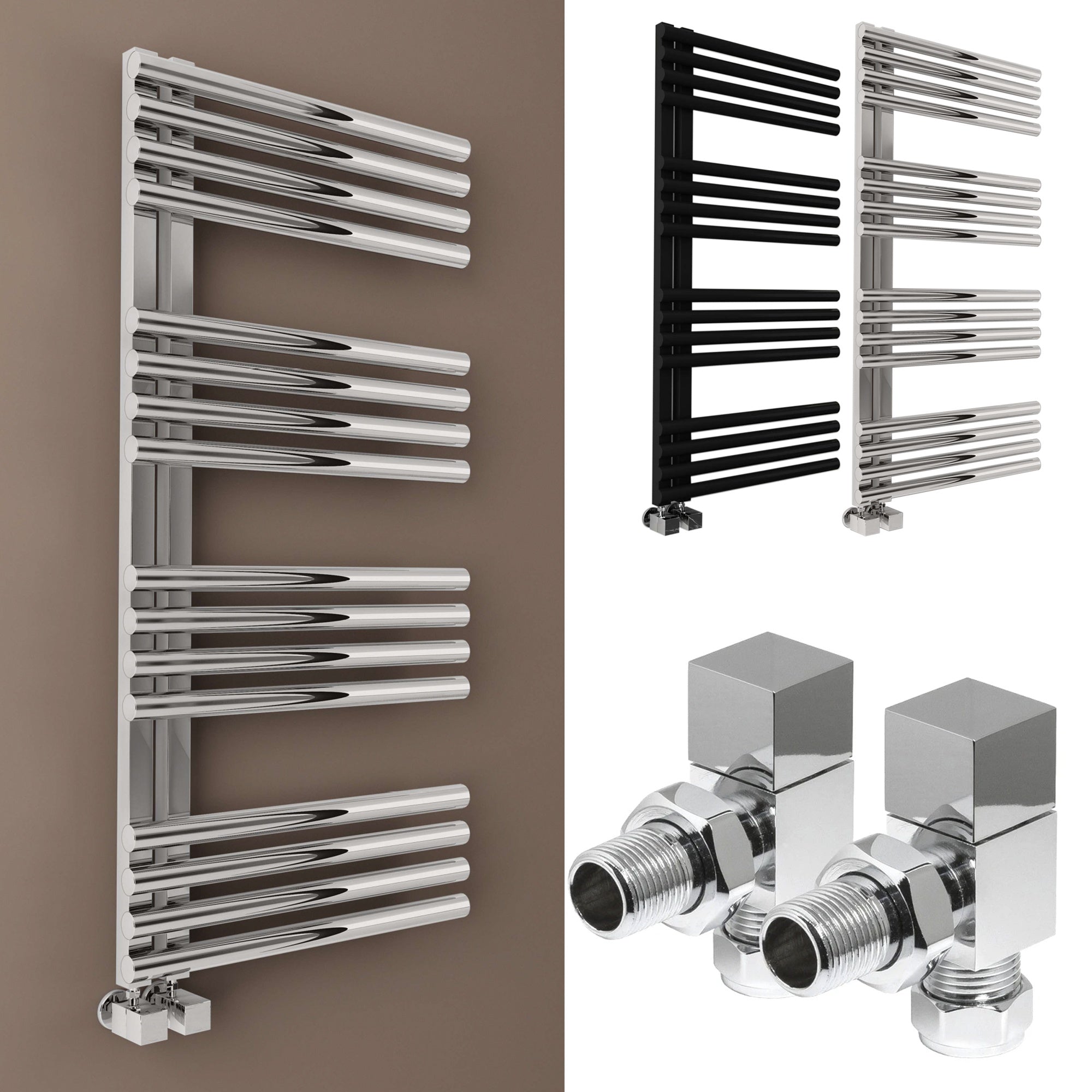 Bubly Bathrooms™ 500x1100 Chrome Designer Towel Rail Radiator with Square Angled Valves