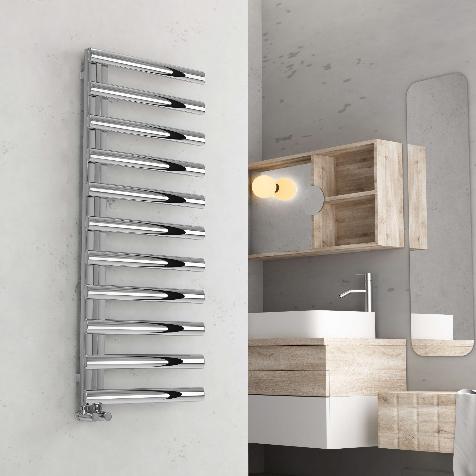 Bubly Bathrooms™ Mendoza 500x1200 Chrome Designer Towel Rail Radiator (1100 BTU)