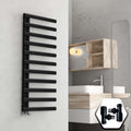 Bubly Bathrooms™ 500 x 1200 Matt Black Steel Designer Towel Radiator with Angled Valves
