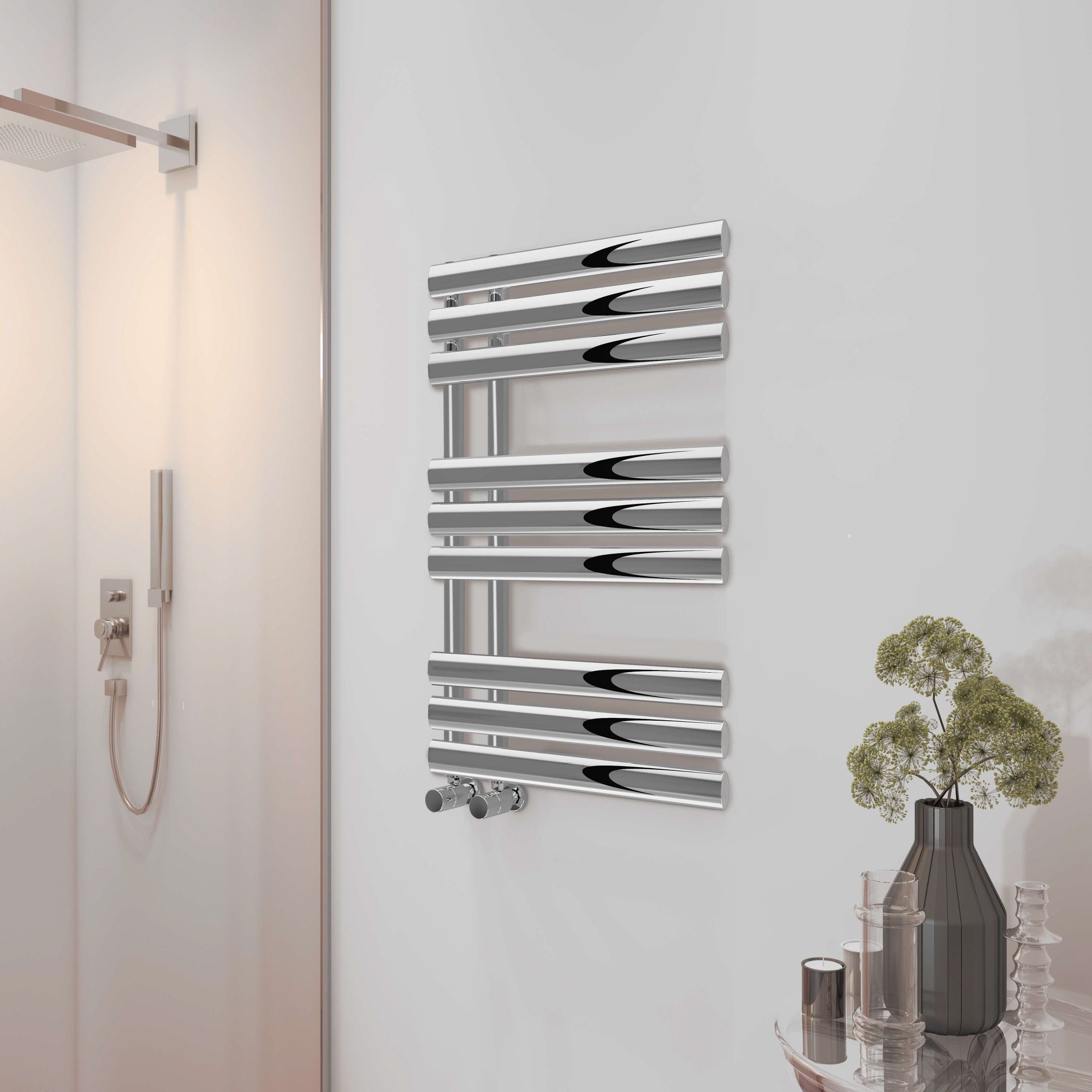 Bubly Bathrooms Savolina 500x1000 Chrome Designer Towel Radiator, Modern Steel Ladder Rail