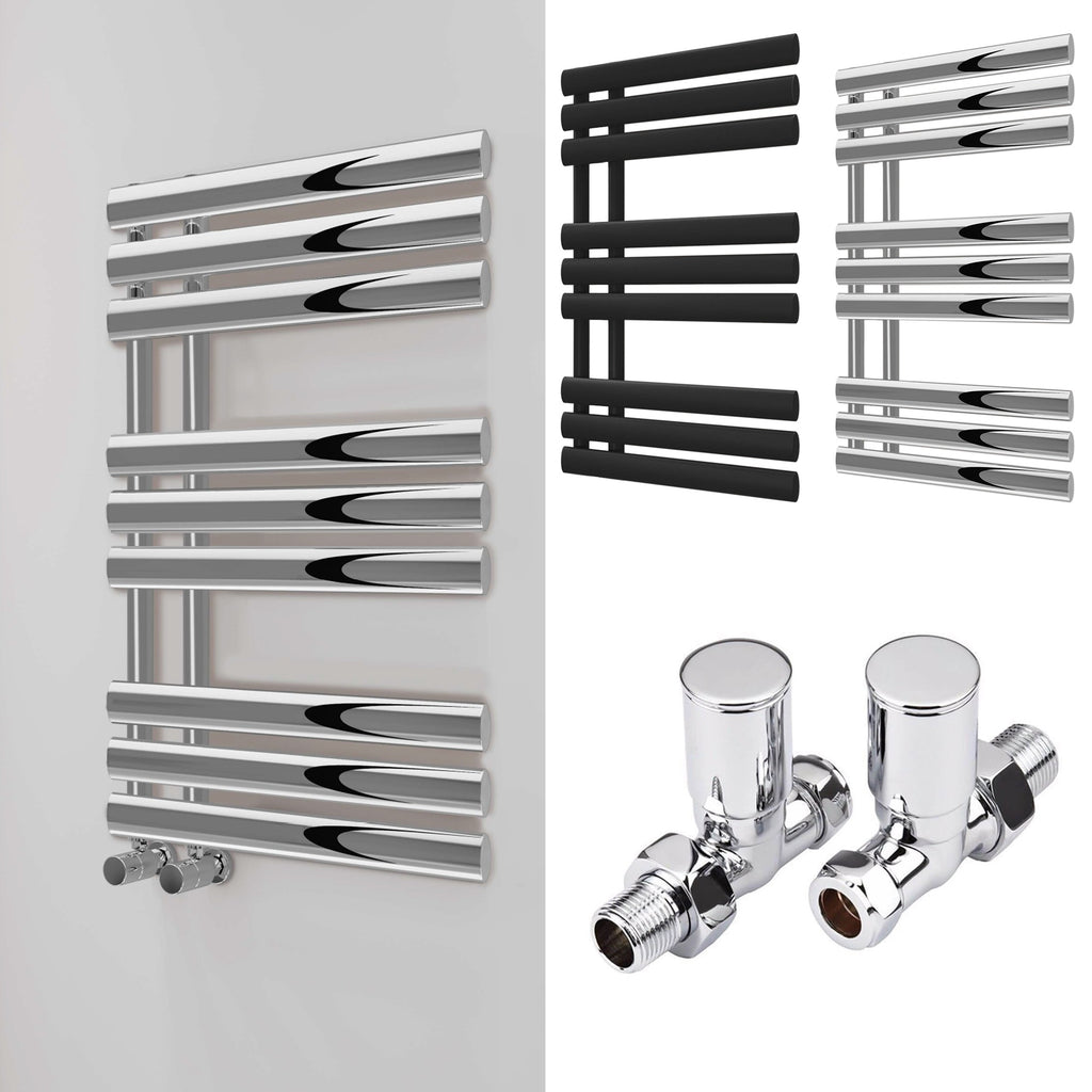 Bubly Bathrooms™ Polished Chrome Designer Towel Rail Radiator, 500x1000mm, with Oval Tubes & Straight Valves