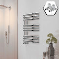 Bubly Bathrooms 500x1000 Designer Chrome Towel Warmer Radiator with Square Straight Valves - Modern Steel Ladder Rail