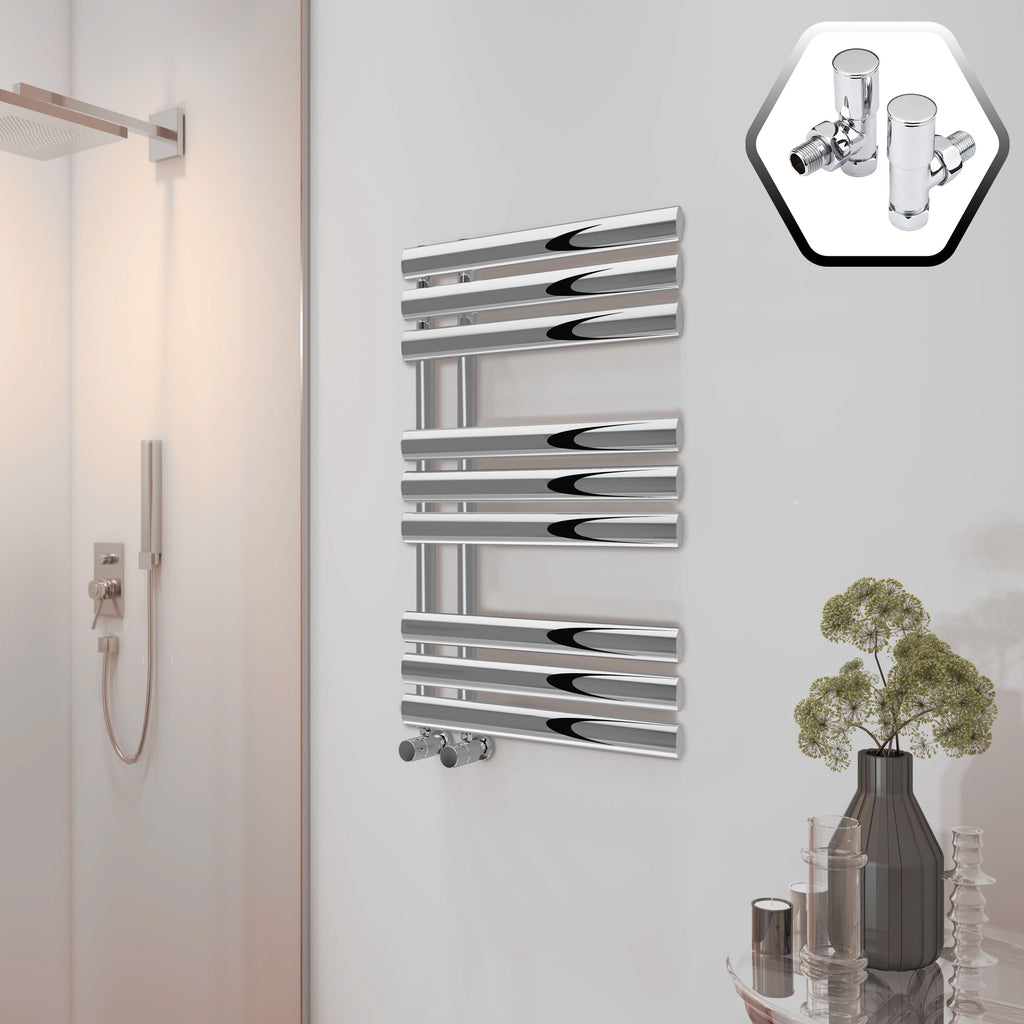 Bubly Bathrooms™ Chrome Designer Towel Radiator 500x1000mm, Steel Ladder Rail with Angled Valves