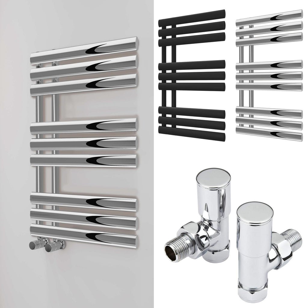 Bubly Bathrooms™ Chrome Designer Towel Radiator 500x1000mm, Steel Ladder Rail with Angled Valves