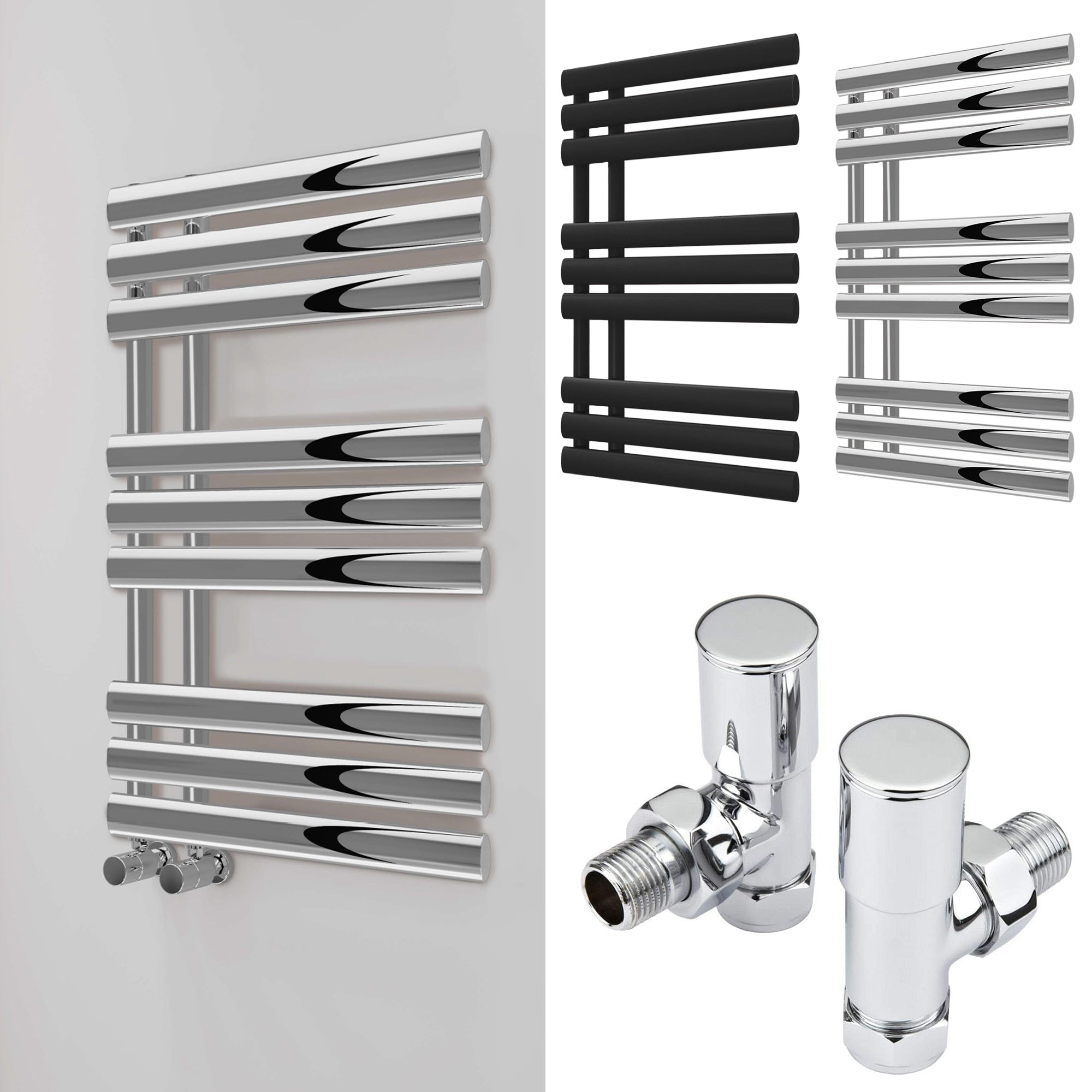 Bubly Bathrooms™ Chrome Designer Towel Radiator 500x1000mm, Steel Ladder Rail with Angled Valves