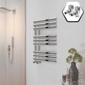 Bubly Bathrooms 500x1000mm Designer Chrome Towel Warmer Radiator with Square Angled Valves, Steel Ladder Rail
