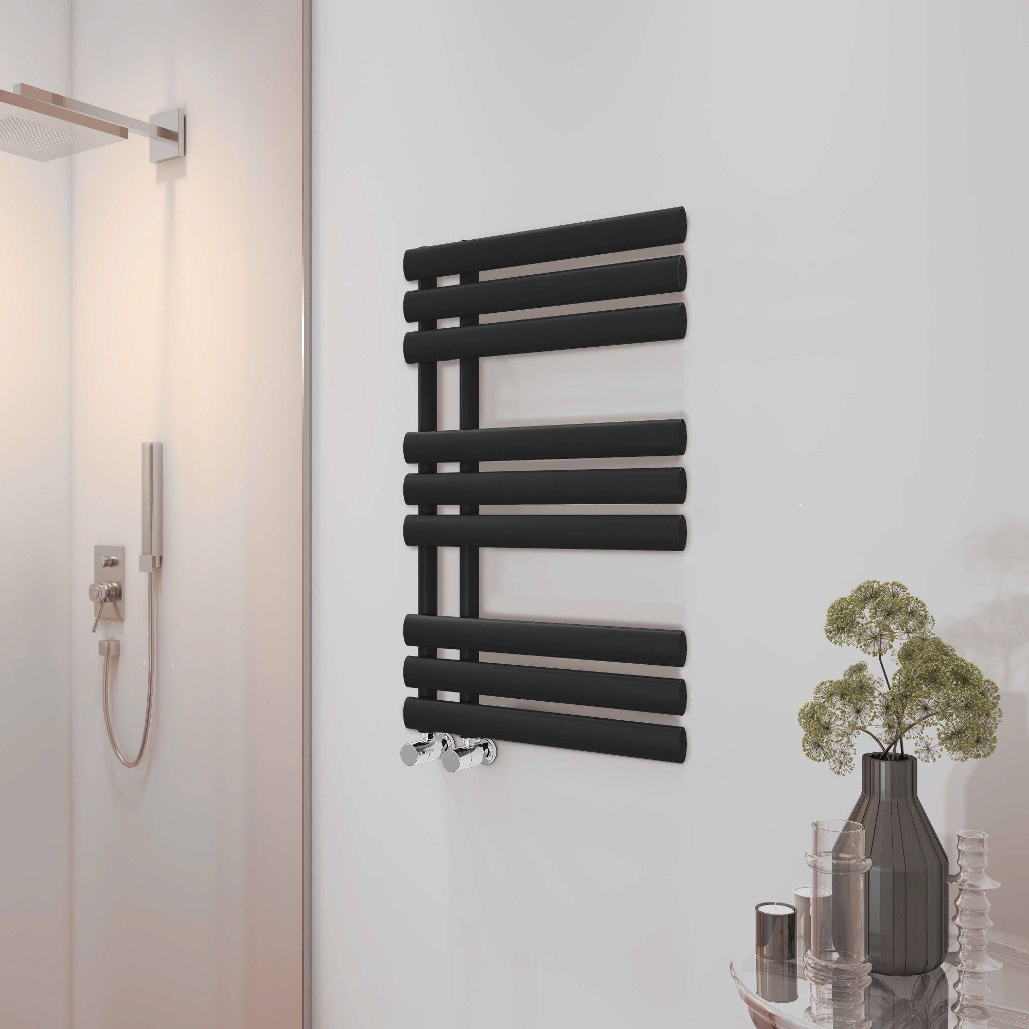 Bubly Bathrooms™ 500x1000mm Designer Matt Black Steel Towel Rail Radiator with Oval Tubes