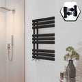 Bubly Bathrooms™ 500x1000mm Designer Towel Warmer: Matte Black Steel Ladder Rail Radiator with Angled Valves