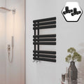 Bubly Bathrooms™ 500x1000 Matt Black Designer Steel Towel Rail Radiator with Straight Valves
